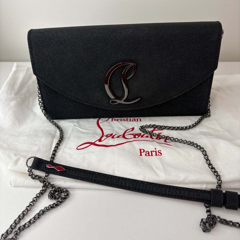 Christian Louboutin Loubi54 Glitter Leather Chain Clutch Bag